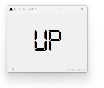 Digital display showing "UP" indicating internet status, designed by Rob Futrell.